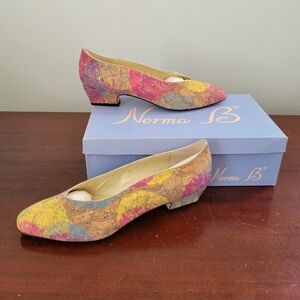 New! Vintage Nirma B cork multi color pump heels size 8